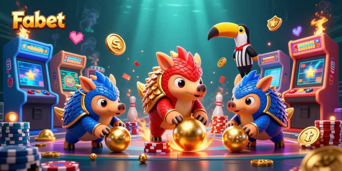 Engage in exciting gameplay at Fabet with animated pangolins bowling through poker chips.