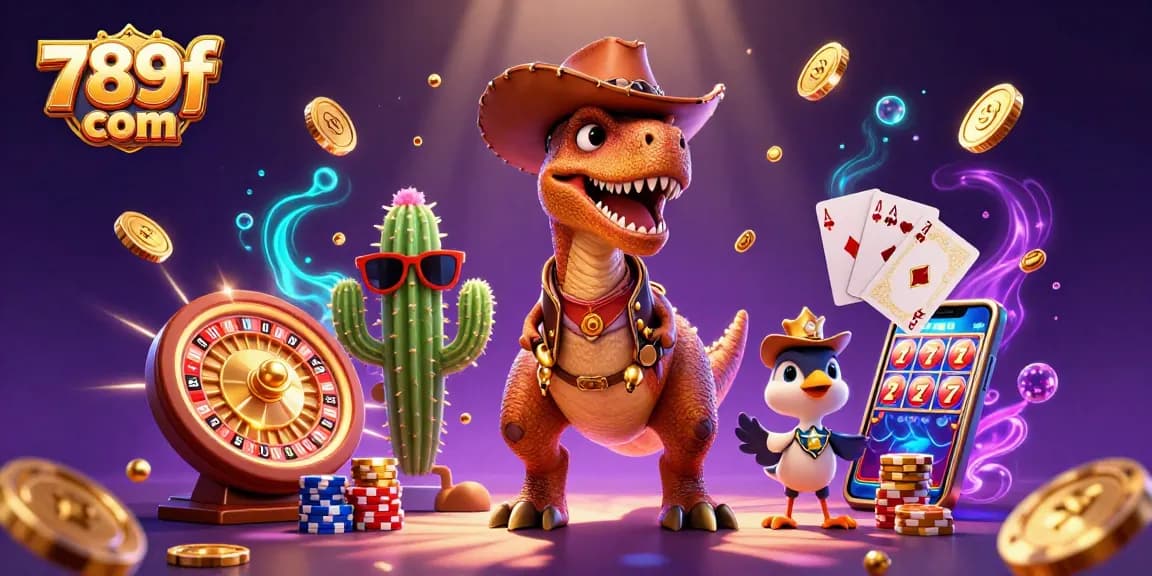 Experience thrilling gaming action with 789f com in this vibrant casino illustration featuring exciting characters and dynamic elements.