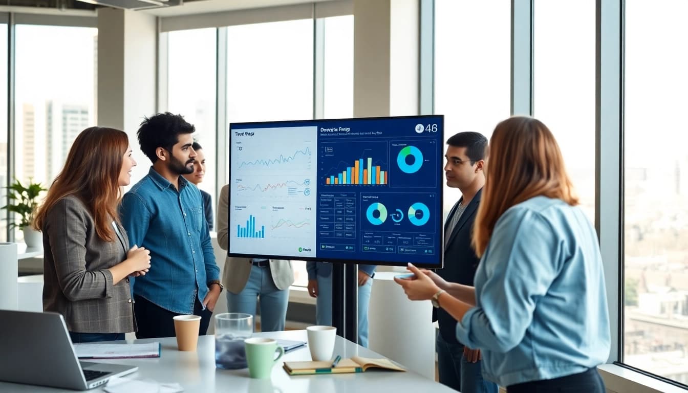 Analyze data using demand forecasting software in a modern office environment.