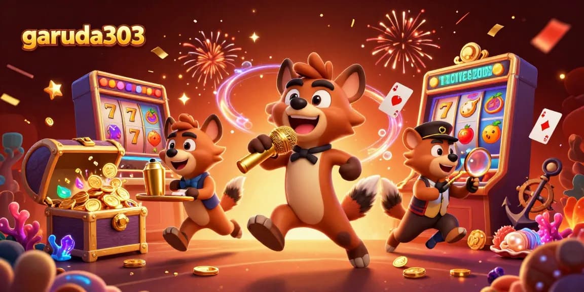 garuda303 brings excitement with hyenas at a lively casino, featuring vibrant characters and dynamic gaming elements.