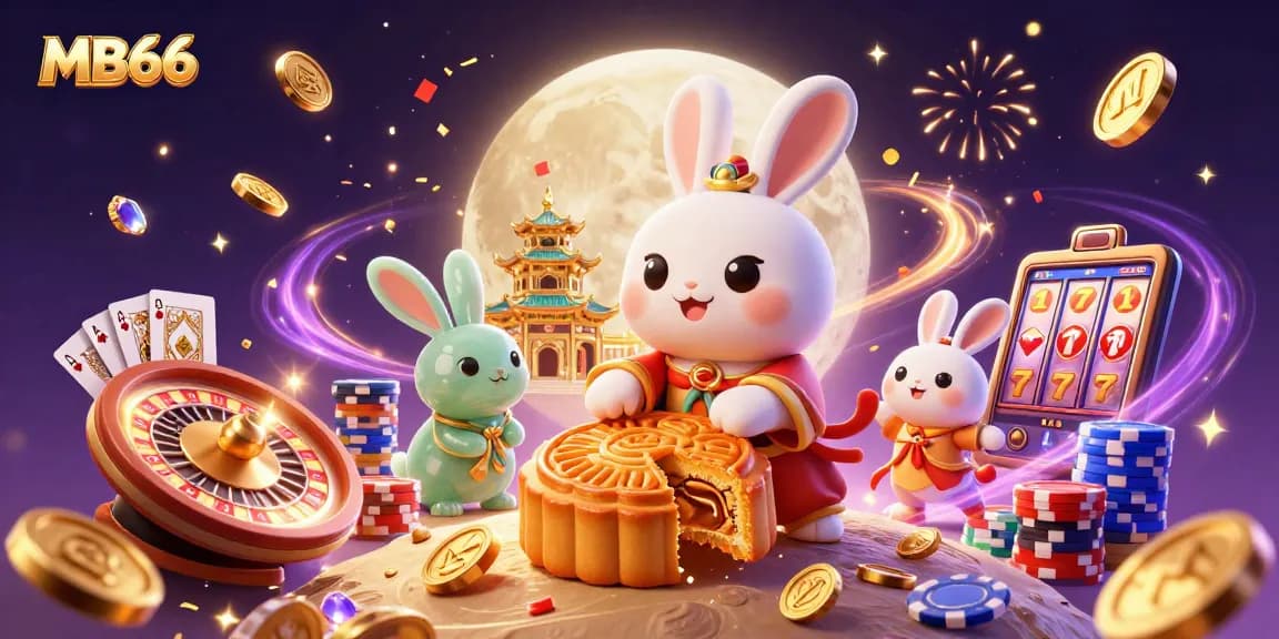 Experience MB66 with the moon rabbit and poker chips in a vibrant casino scene.