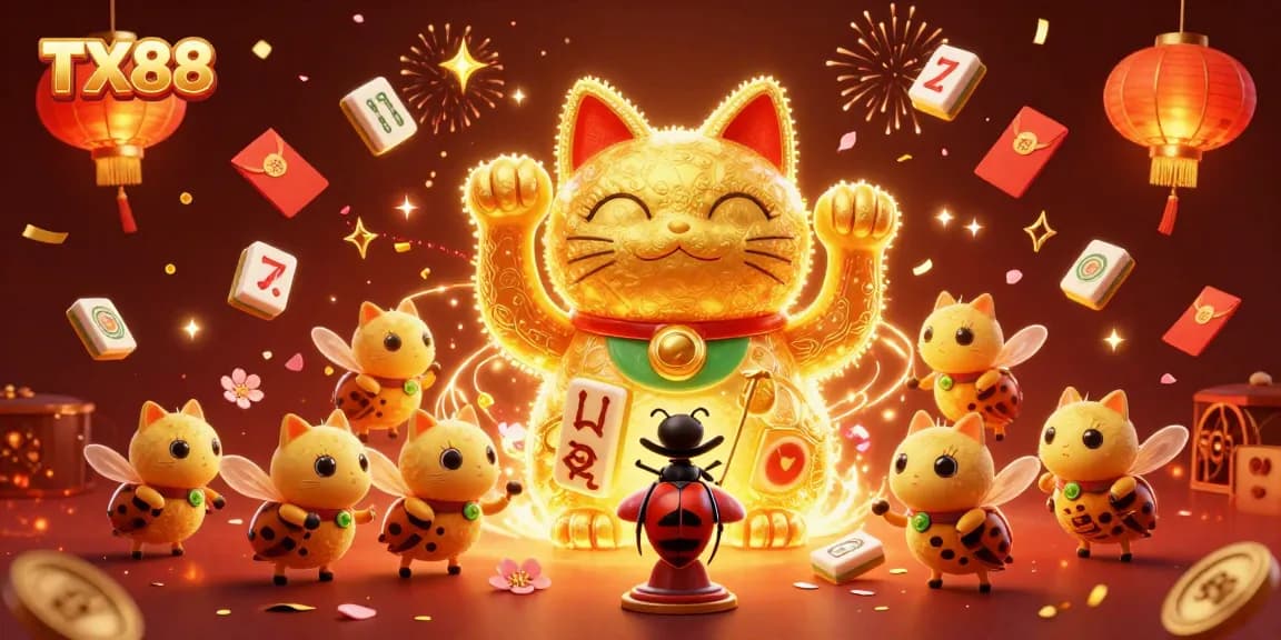 Experience the magic of TX88 with golden fireflies and vibrant casino symbols.