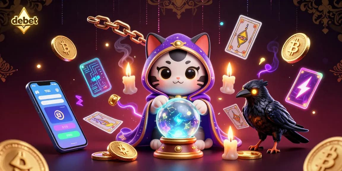 Engage with the debet magic of gaming through a mystical 3D scene of a fortune teller cat and revelatory elements.