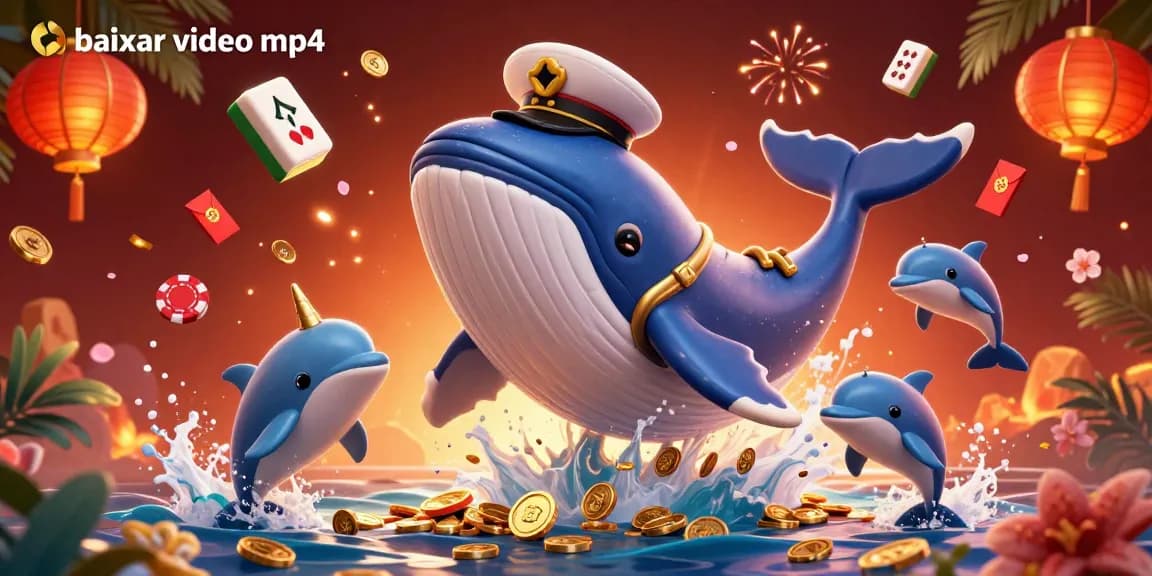 Engage in fun with baixar video mp4 while enjoying a vivid 3D illustration of a whale, narwhal, and dolphins in a casino-themed ocean of coins.