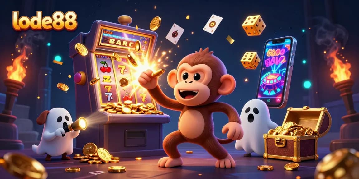 Experience thrilling lode88 gameplay with a mischievous monkey and exciting golden jackpots in a haunted casino.