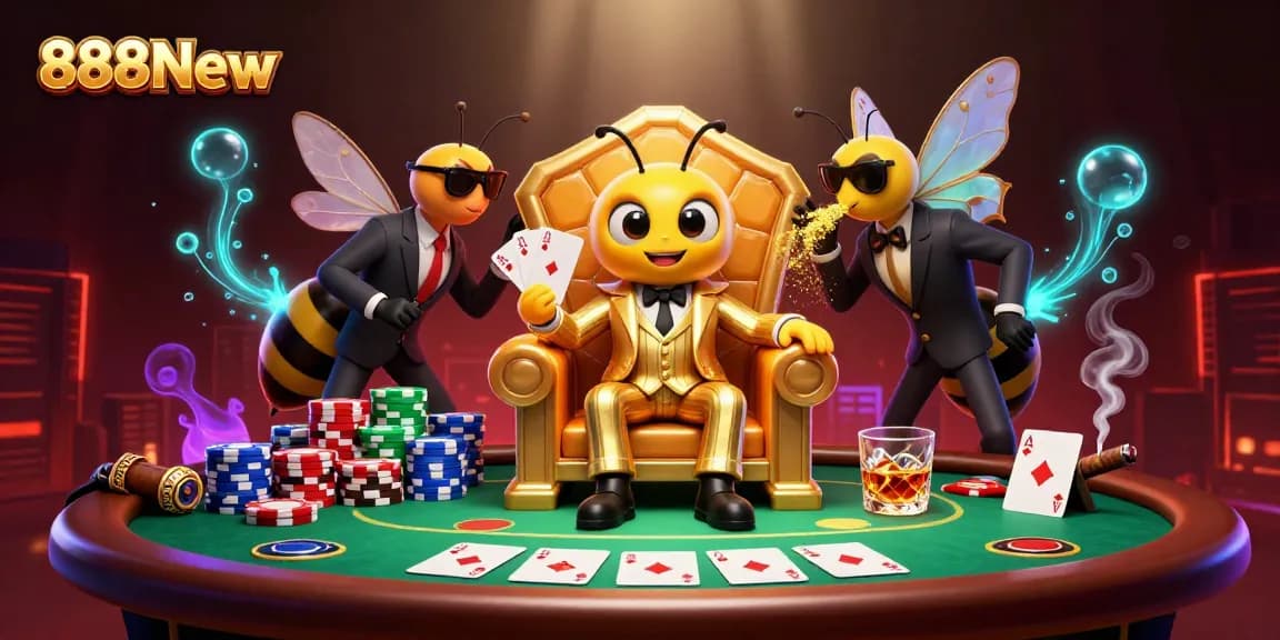 Engage with 888New's thrilling atmosphere featuring vibrant casino elements and dynamic characters.