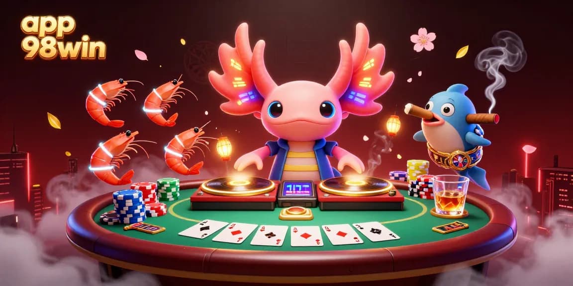 Experience vibrant gaming with app 98win in this 3D illustration of a lively casino scene.