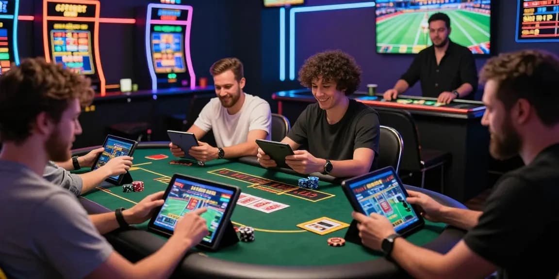 Players enjoying games at https://qs88.us/ in a vibrant, modern gaming atmosphere with engaging tech elements.