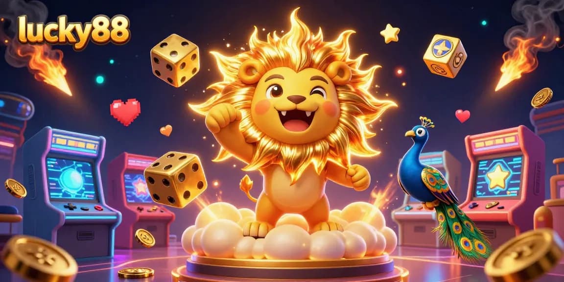 Experience fun with lucky88 in this vibrant 3D gaming and casino illustration with dynamic elements.