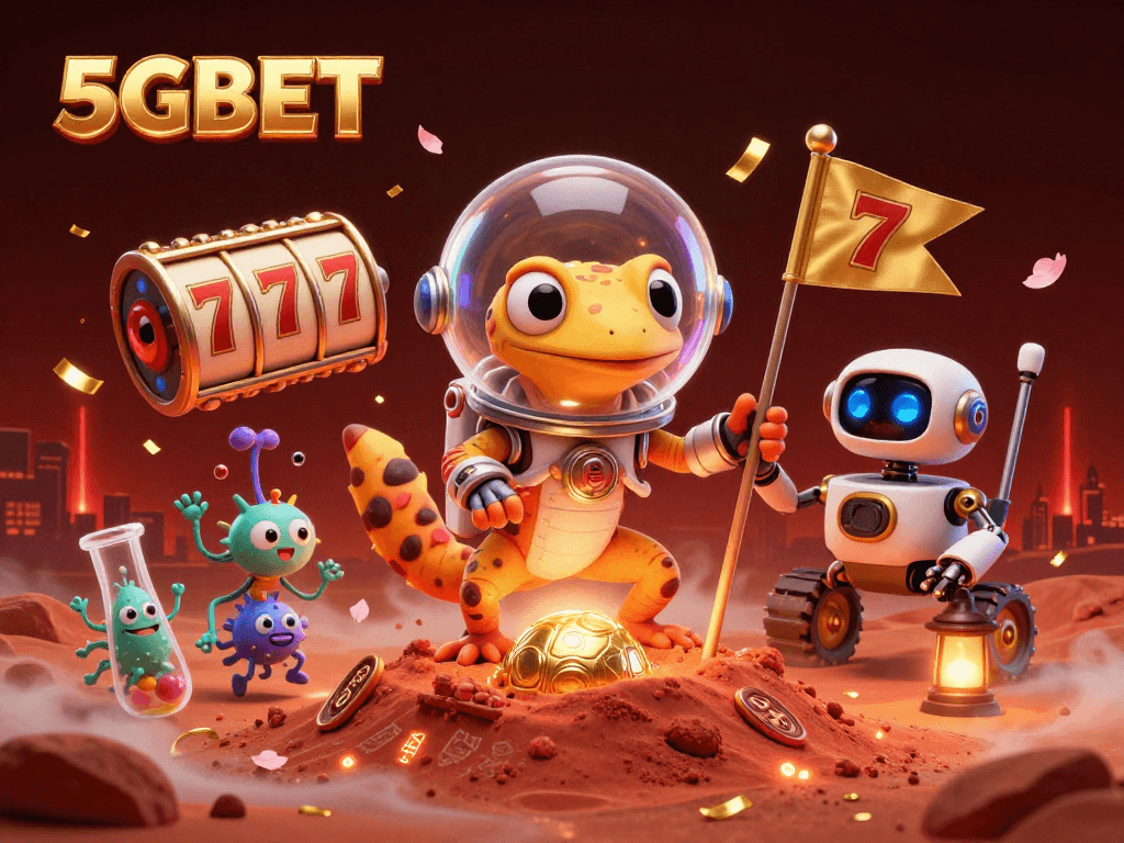 Engage with dynamic slots at 5GBET, featured in an ultra-detailed 3D casino scene.