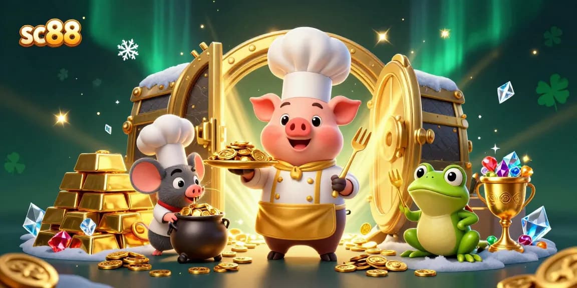 Experience the thrill at sc88 with a vibrant casino scene showcasing gold coins and bonus treasures.