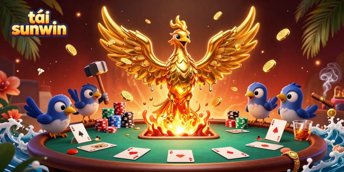 Experience the thrill of tải sunwin in this dynamic 3D casino illustration with a golden phoenix.