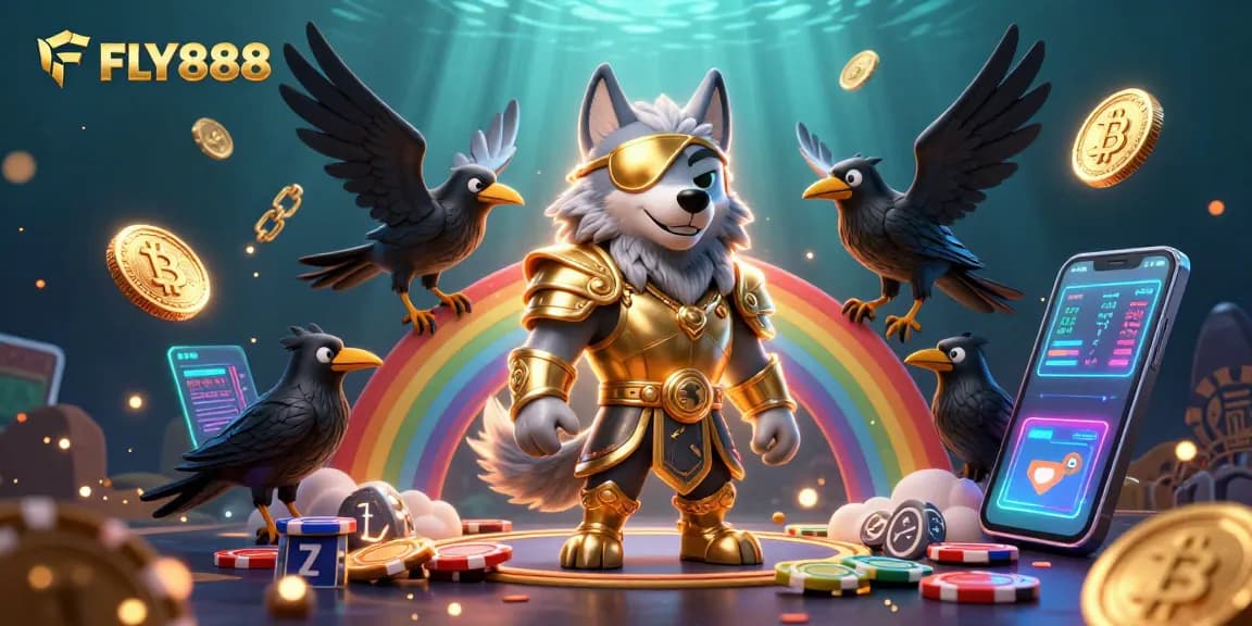 Experience thrilling fun with FLY888's vibrant 3D casino scene featuring Odin and mythical elements
