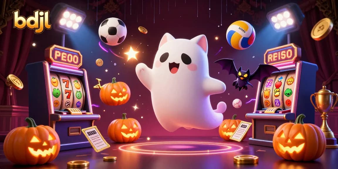 Engage with bdjl's haunted casino adventures featuring a ghost cat and vibrant elements.