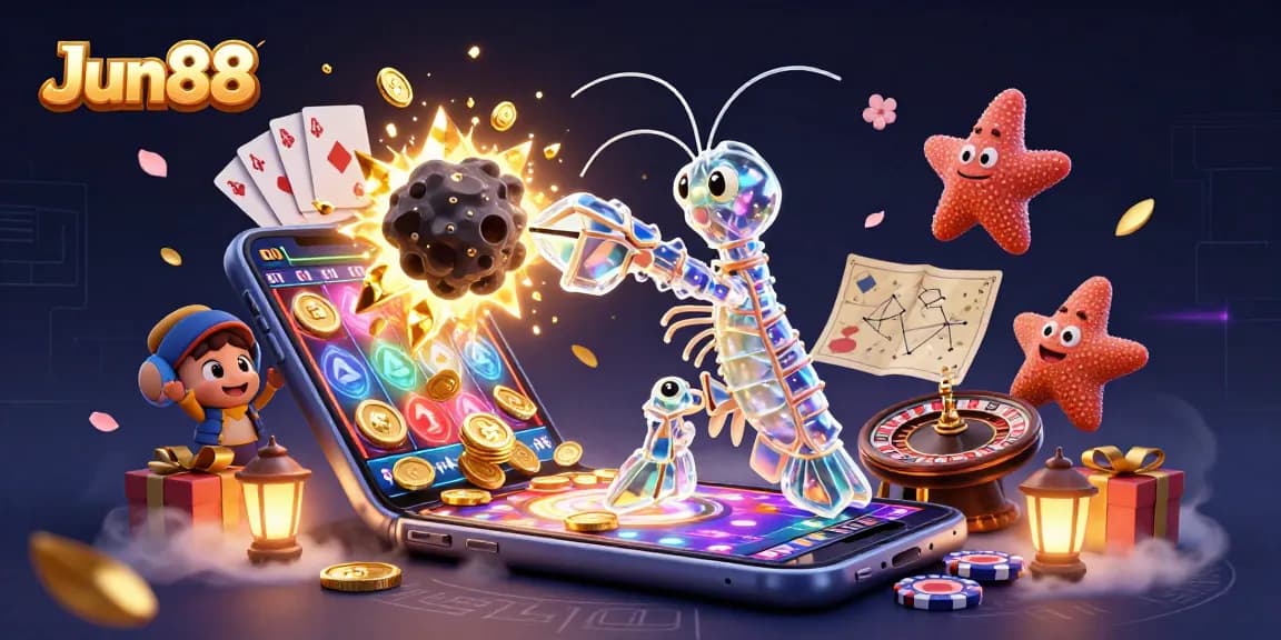 Engage in thrilling gameplay at Jun88 with a dynamic illustration of galactic samurai and vibrant casino elements.