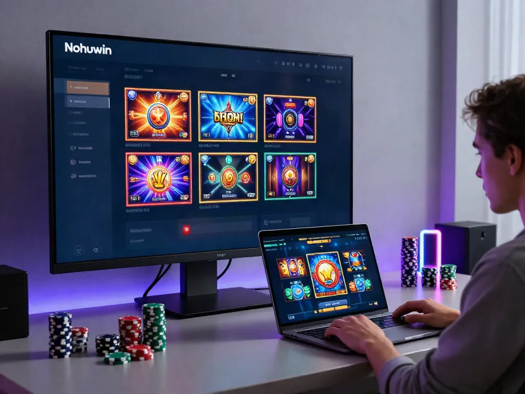 Nohuwin online gaming experience with vibrant slot game visuals and interactive user interface.