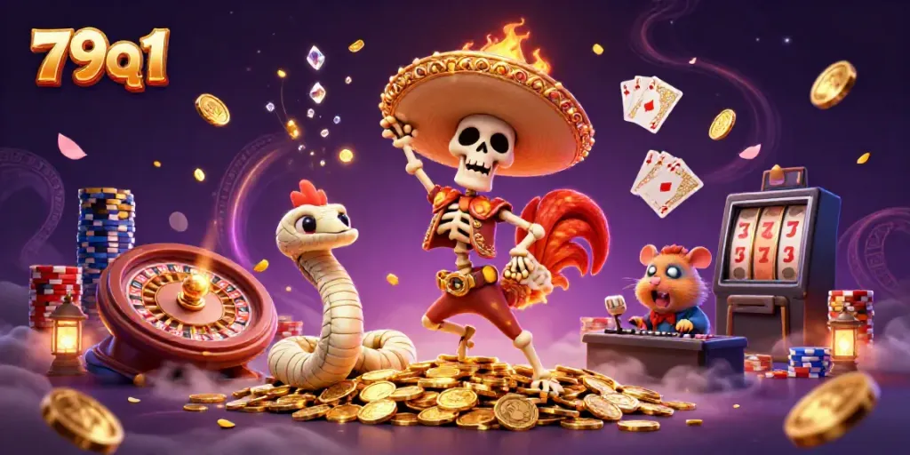 Experience vibrant gaming highlights in 79q1 as characters immerse in a gold and gem-filled spectacle.