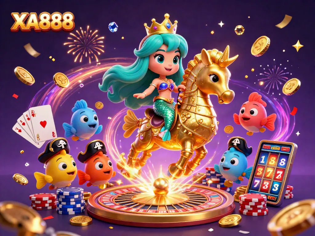 Experience the electrifying world of XA888 with a vibrant mermaid scene filled with dazzling casino elements.