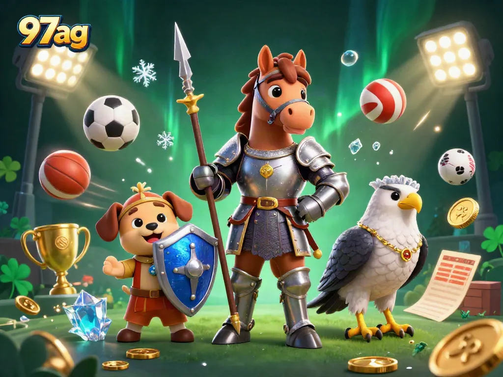 Engage with 97ag through vibrant casino gaming excitement, showcasing knight and puppy in action.