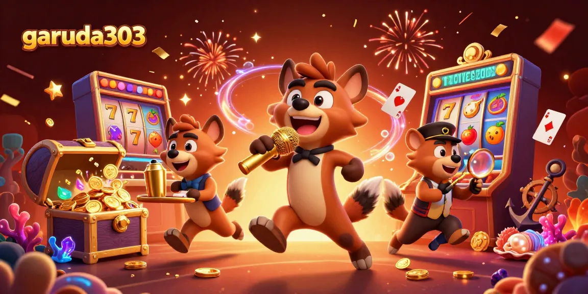 garuda303 brings excitement with hyenas at a lively casino, featuring vibrant characters and dynamic gaming elements.