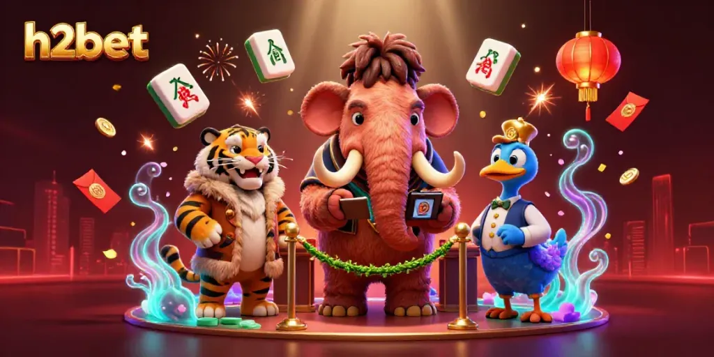 Experience thrilling gaming at h2bet with a vibrant casino scene featuring unique characters and glowing elements.