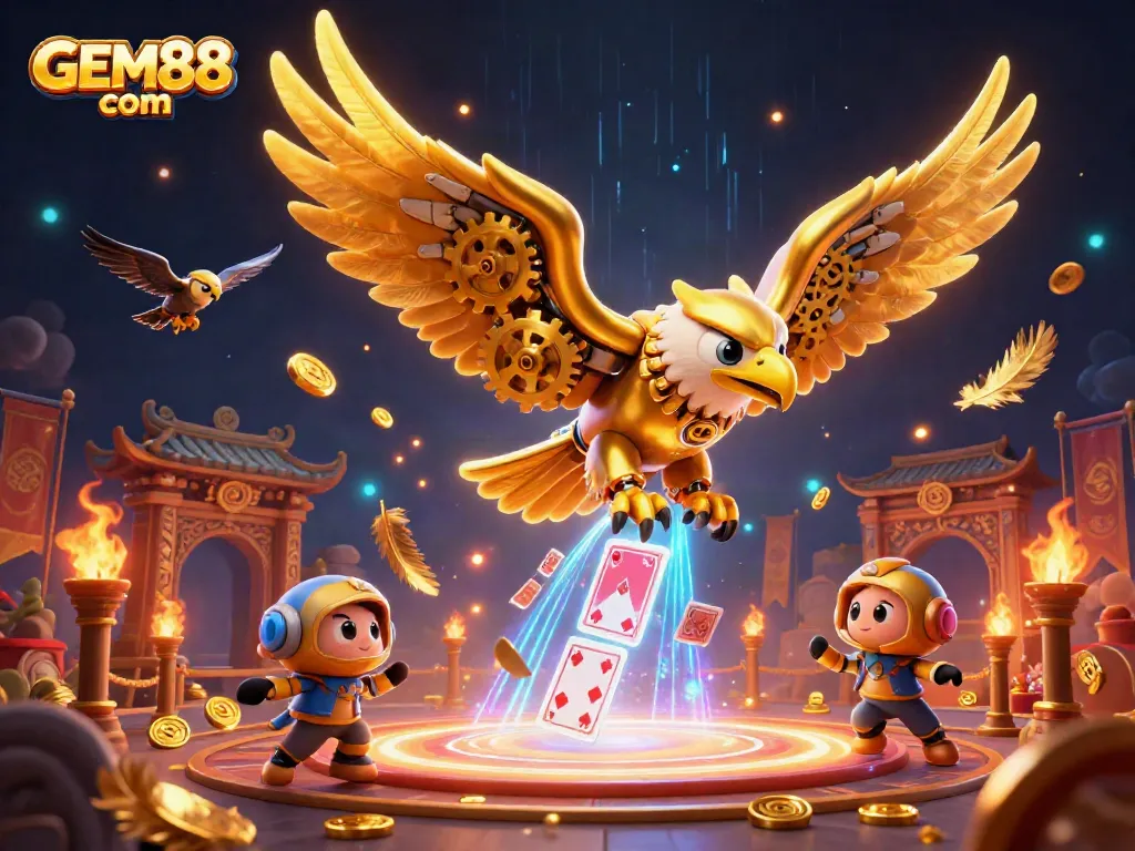 Engage with GEM88 com and experience thrilling gameplay amidst a vibrant 3D casino scene.