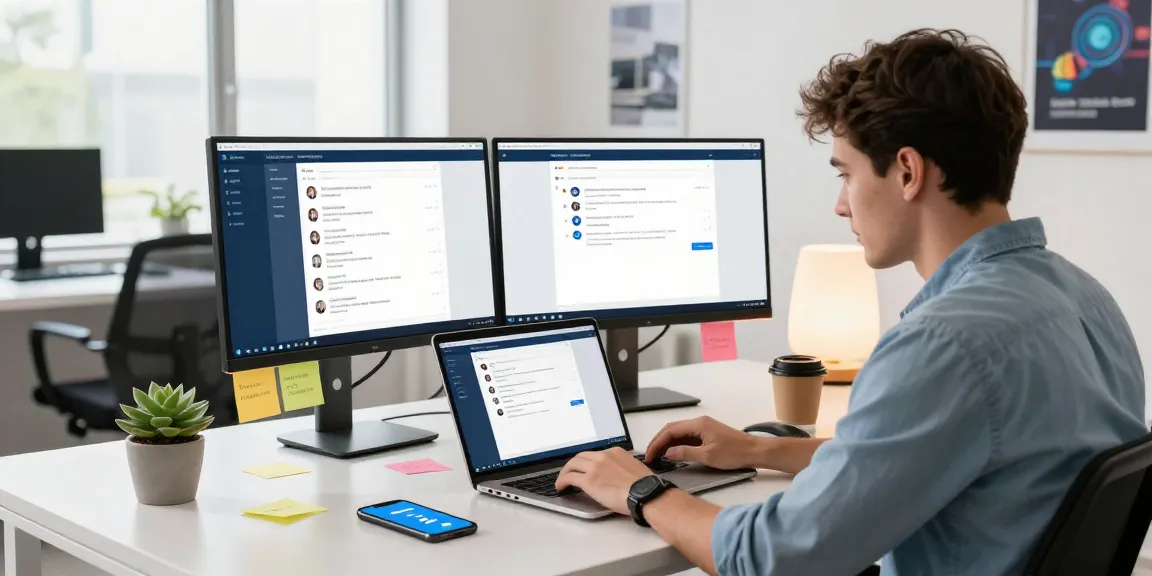 Using the Telegram Web Version on a laptop in a modern office setting.