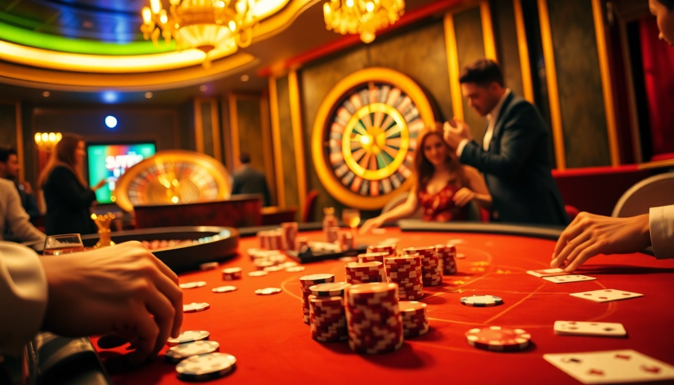 Experience the thrill of sunwin as players engage at a luxurious poker table, capturing the essence of high-stakes gambling.