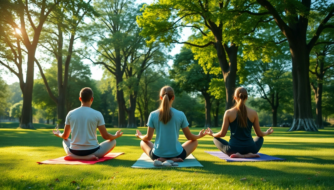 Practicing emotional wellbeing through meditation in a serene outdoor setting.