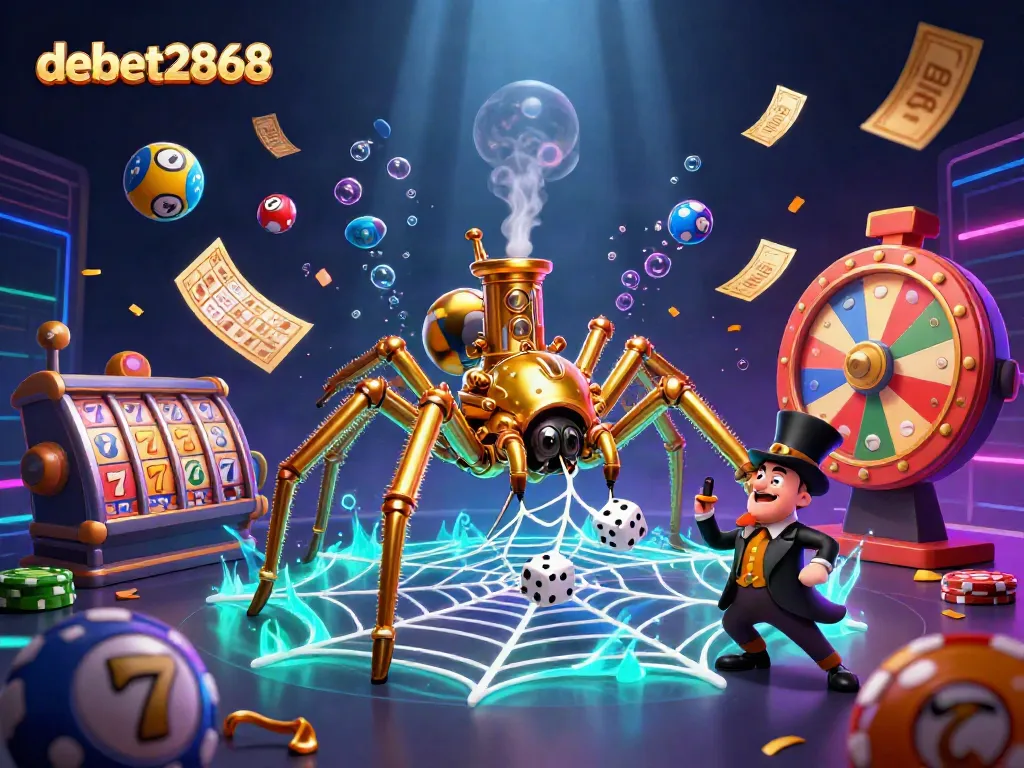 Engage in casino thrill with debet2868’s illustrated steampunk spider, capturing luck and excitement