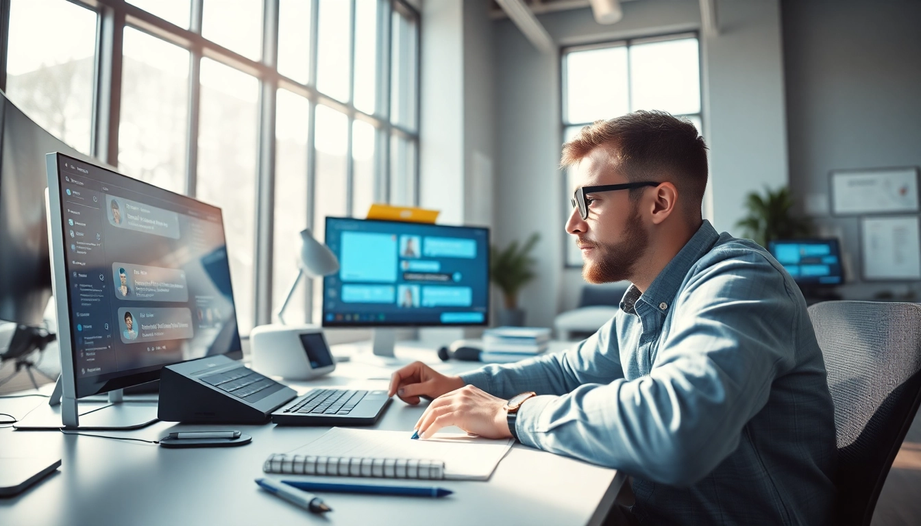 Engaging interaction with Crushon AI in a modern tech workspace.