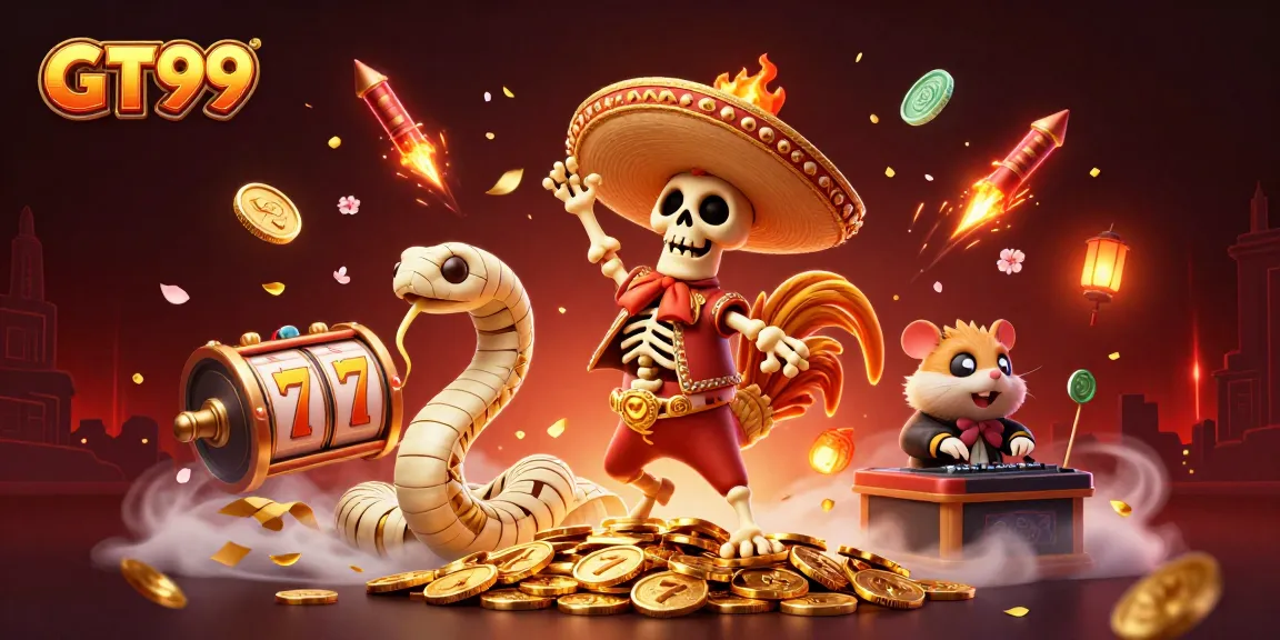 Engage with GT99's thrilling gaming experience featuring colorful slots and vibrant casino elements.