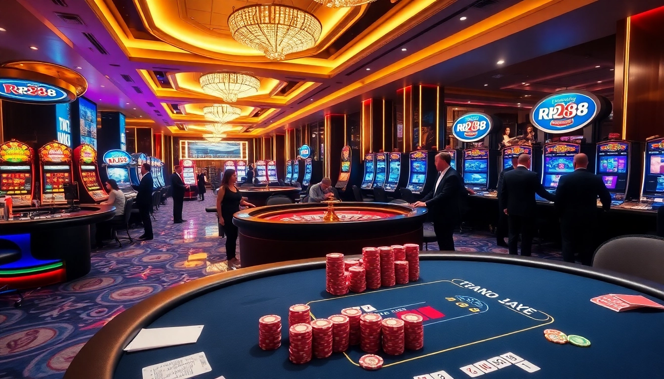 Feel the thrill at rr88 casino with players at a roulette table amidst luxury ambiance.