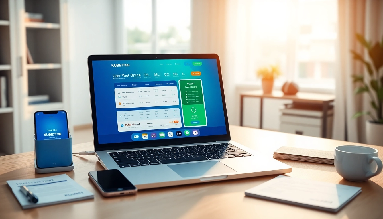 Rút Tiền KUBET88 – Trải Nghiệm Giao Dịch An Toàn Và Linh Hoạt on a modern laptop in a bright home office setting.