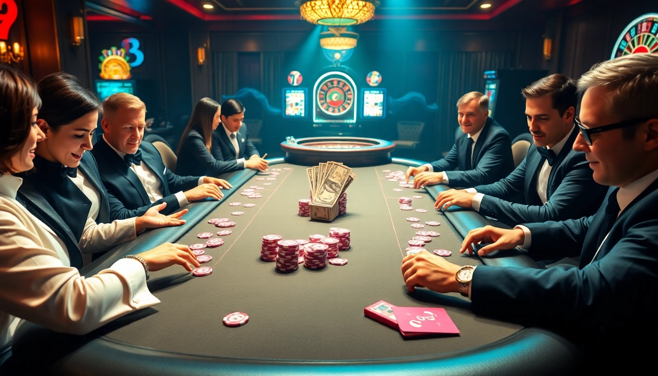 Engage with high-stakes i9 bet poker at a luxurious casino table filled with colorful chips and cards.