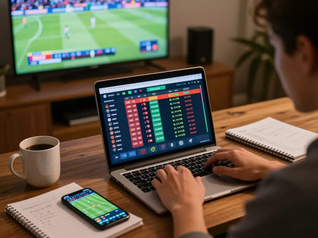 Engaging scene of online betting interface showcasing tỷ lệ kèo in a vibrant at-home setup.