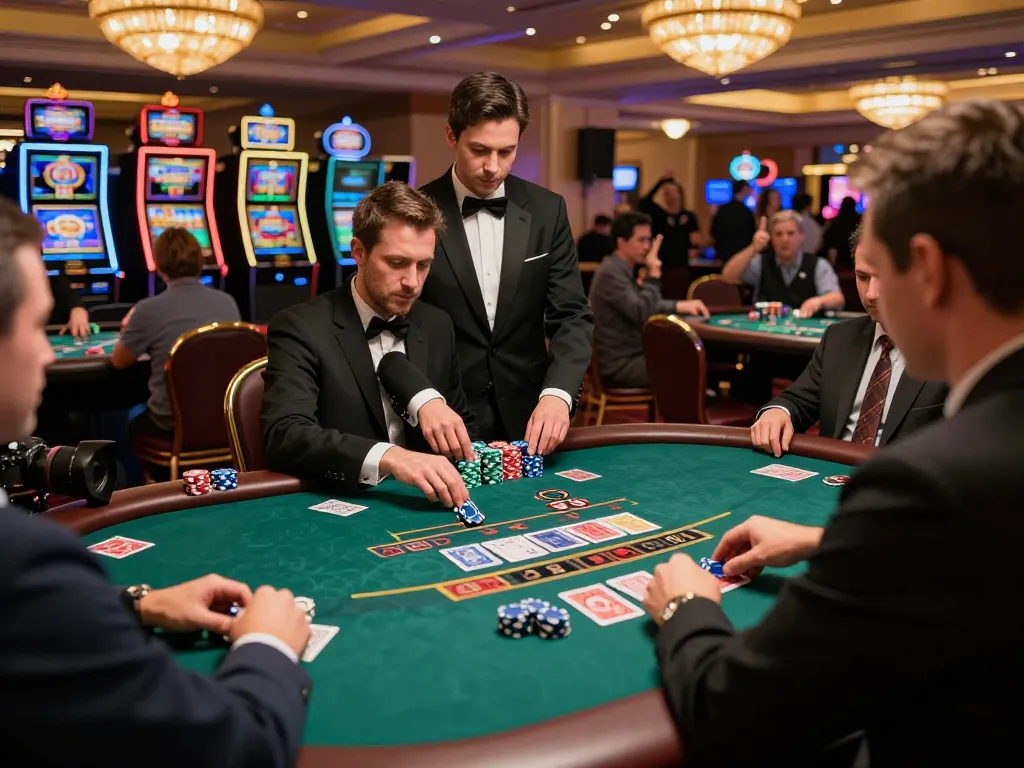Engaged player considering their bet at KP88's elegant blackjack table in a luxurious casino setting.