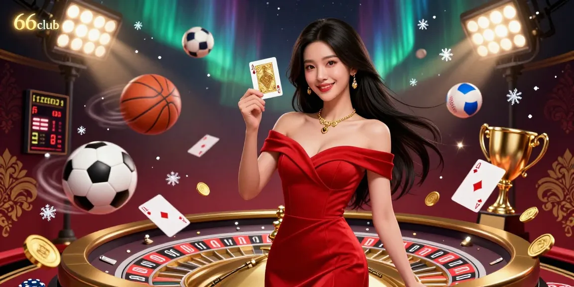 Experience thrilling gaming at 66club with a stunning Asian dealer and jackpot casino elements.