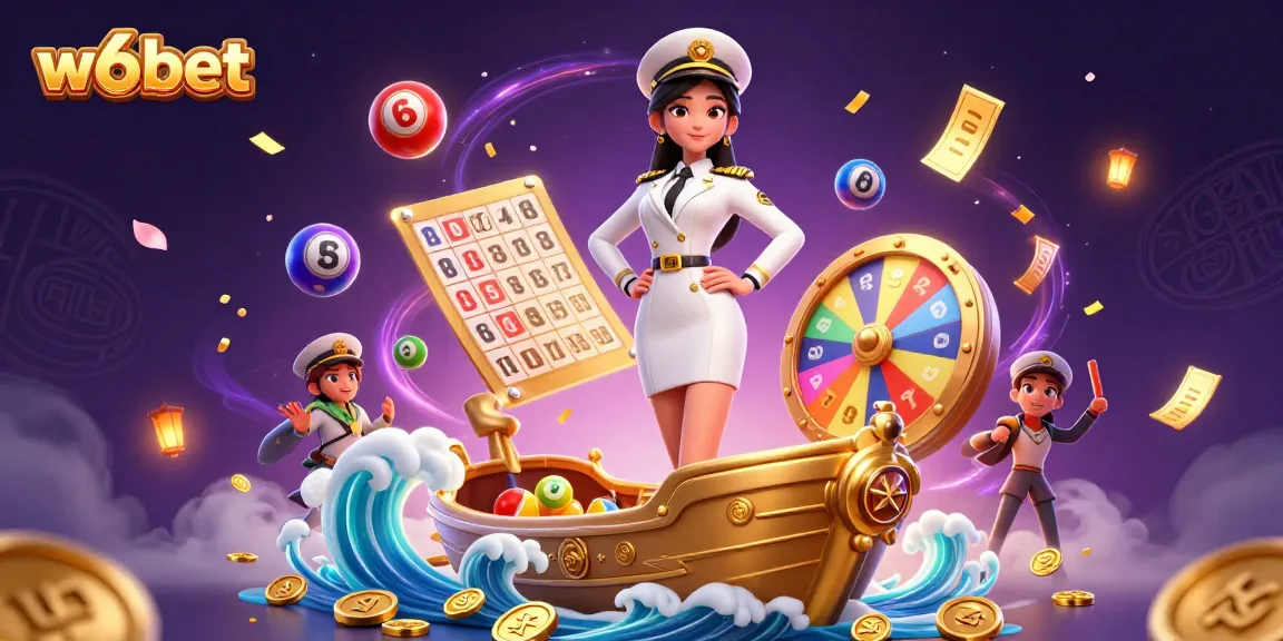 w6bet promove aventuras de jogo emocionantes com bolas de loteria vibrantes e elementos dinâmicos em uma ilustração de cassino visualmente impressionante.