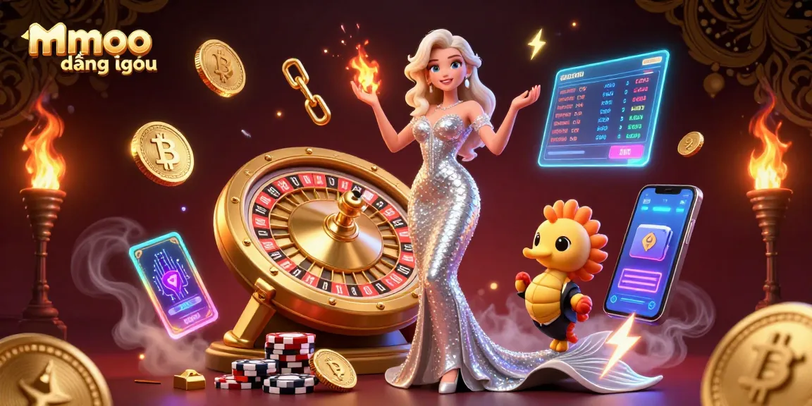 Enhance your wins with mmoo đăng nhập at an ultra-detailed 3D casino illustration showcasing roulette and crypto elements.