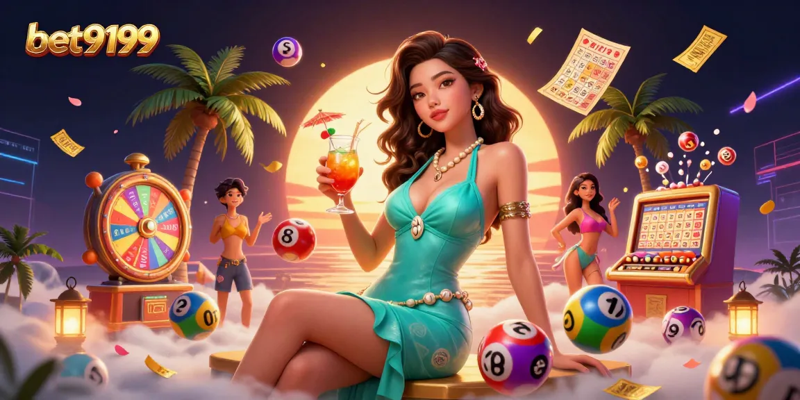 Experience the thrill of gaming at bet9199 with vibrant colorful elements and a stunning casino backdrop.