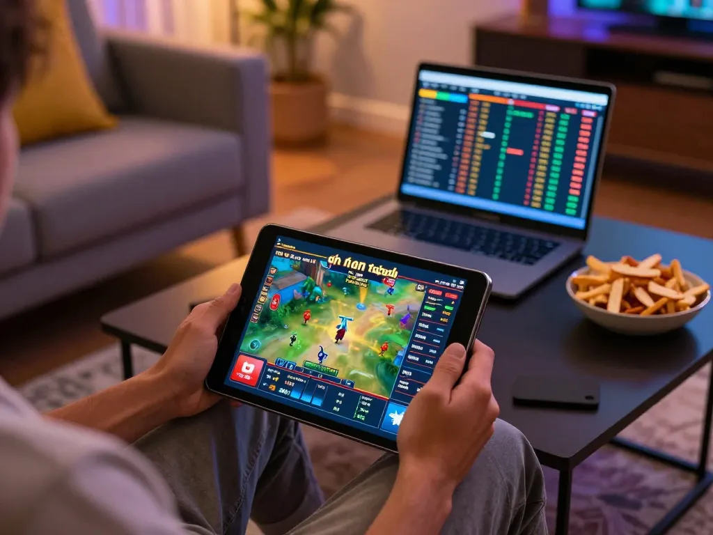 Engaging home setup for betting on đá gà trực tiếp tonhon with vibrant gameplay on tablet.