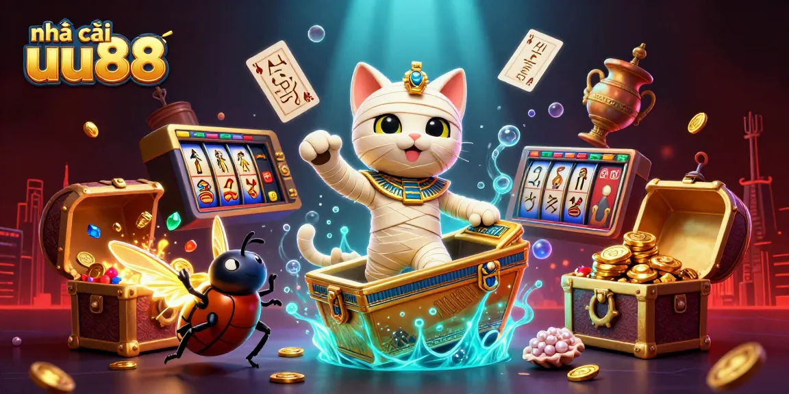 Experience exciting games at nhà cái uu88 with a vibrant 3D casino illustration featuring unique characters and elements.