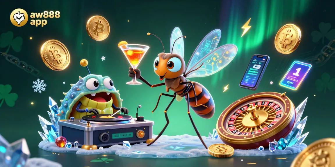 Play and win with the aw888 app, featuring lively casino characters and vibrant gaming elements.